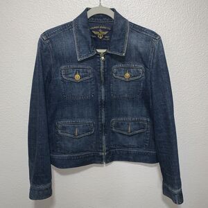 Lauren Jeans Co Women’s Full Zip Denim Jacket Size L Blue